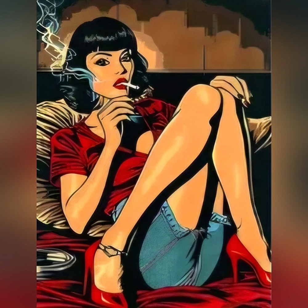 Lady In Red Smoking Cig Canvas Art Print